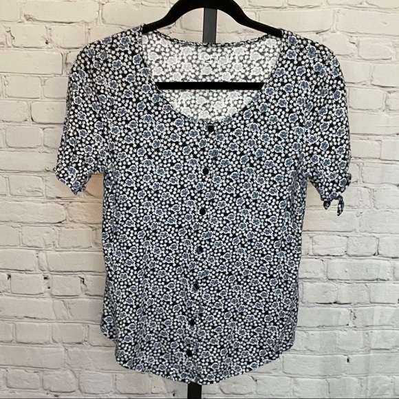 Loft Blue Floral Print Button Down Top - Picture 1 of 4